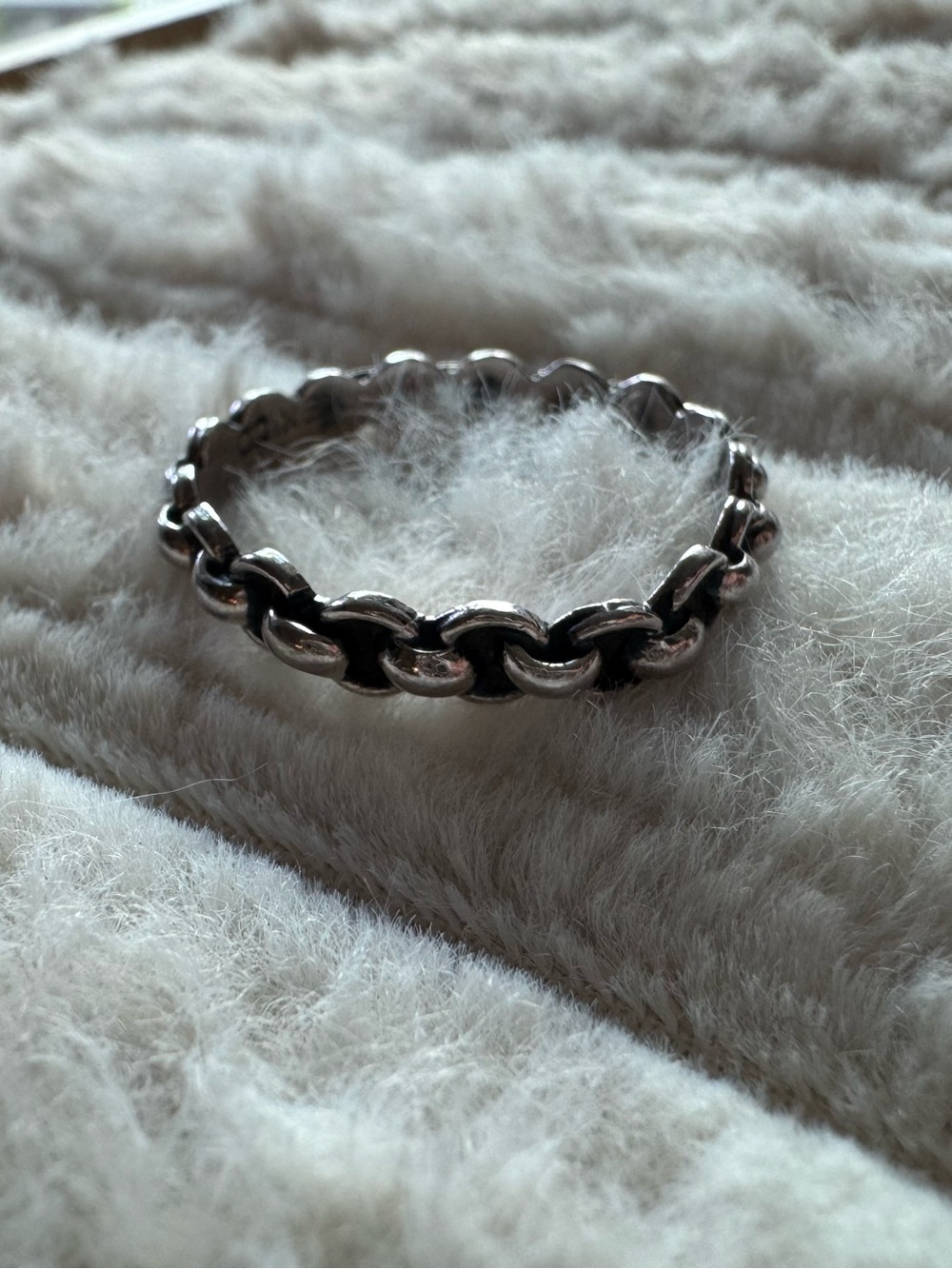 Vintage Mexico Sterling Silver 925 Woven Curb Chain Band Ring Size 8.5